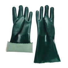 Green PVC coated chemical gloves cotton linning